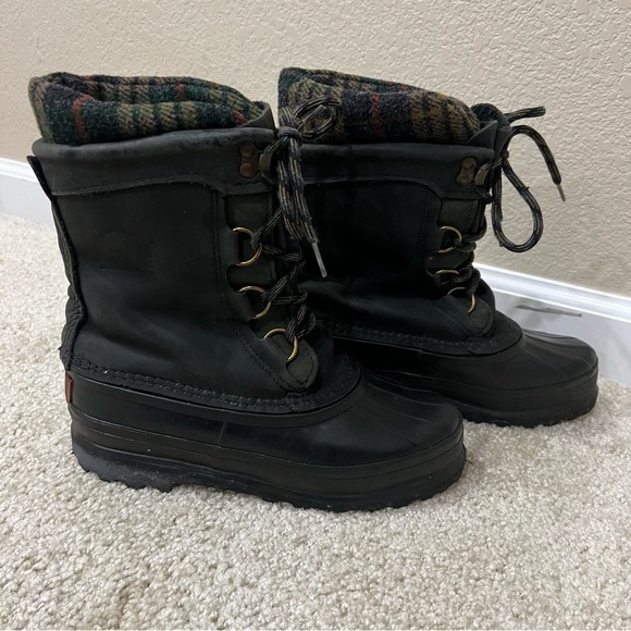 Sorel Women Lace Up Mid Calf Winter Snow Boots Green Plaid Suede Rubber Size 6, - Picture 13 of 16